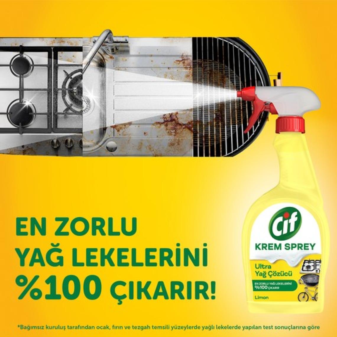 Cif Krem Sprey Ultra Yağ Çözücü Yüzey Temizleyici Limon 750 ml