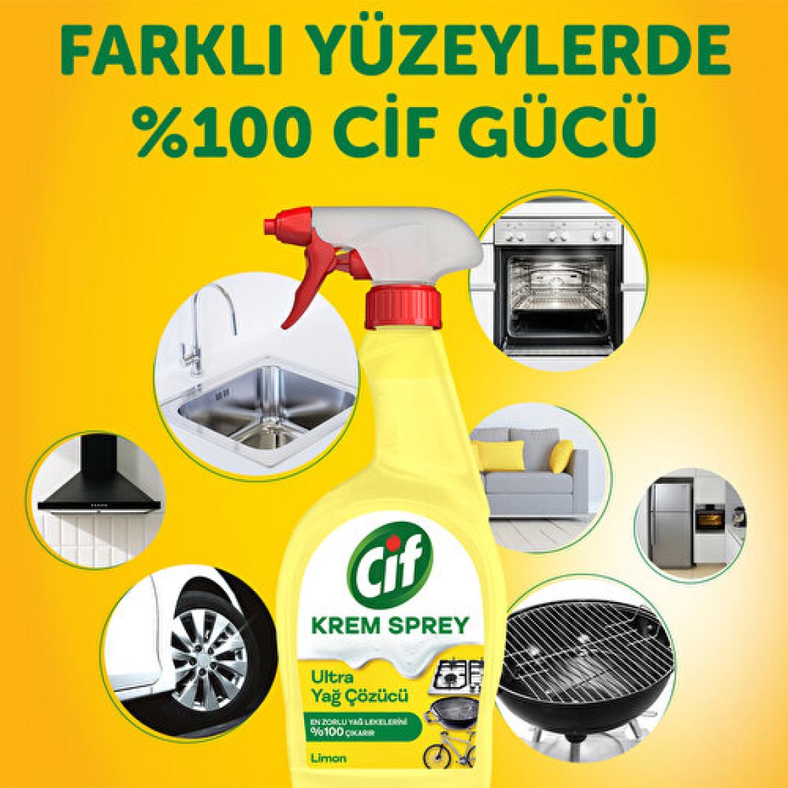 Cif Krem Sprey Ultra Yağ Çözücü Yüzey Temizleyici Limon 750 ml