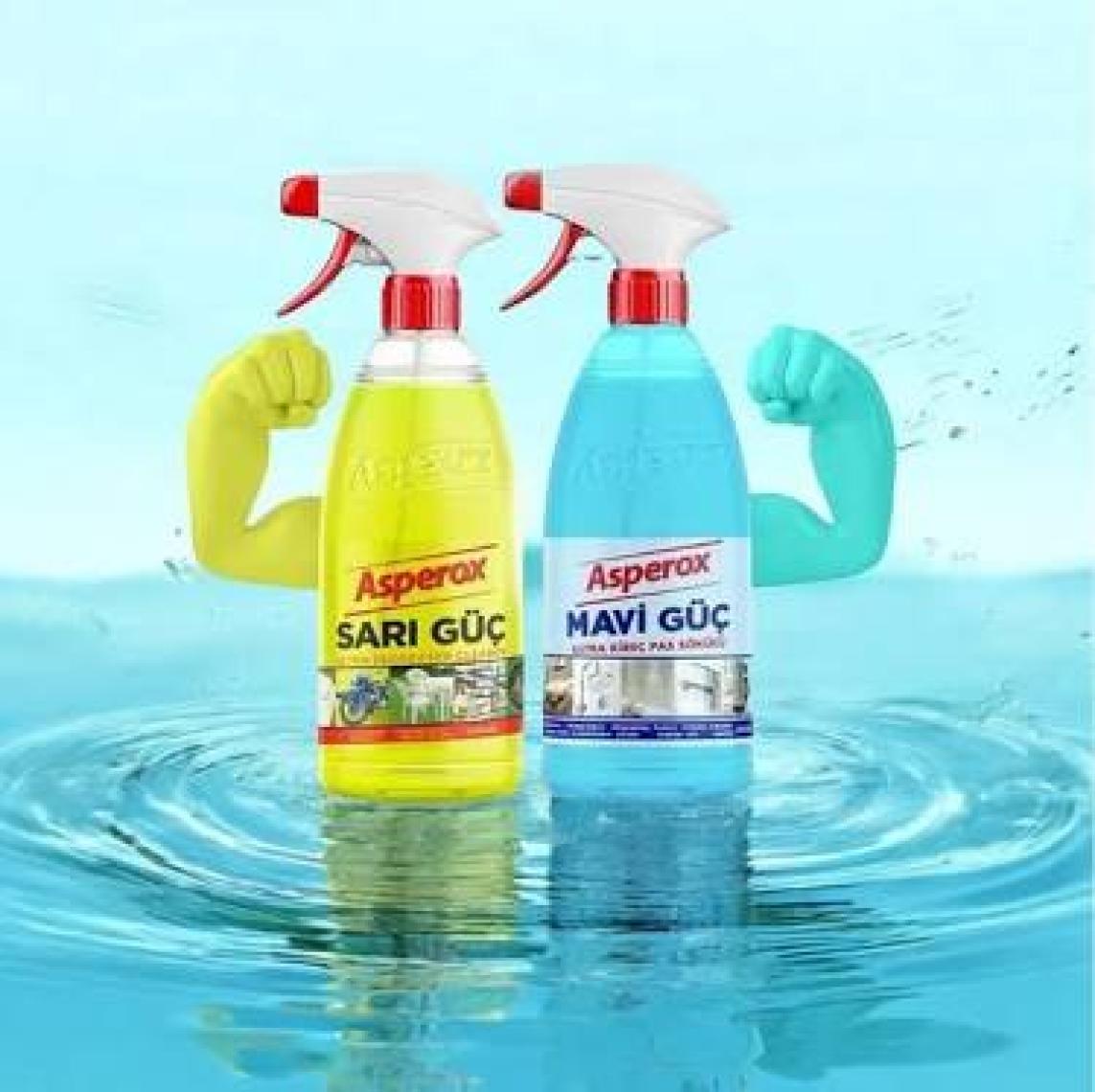 Asperox Mavi Güç Ultra Kireç ve Pas Sökücü 1000 ml x Asperox Sarı Güç Ultra Yağ Çözücü 1 Lt Sprey