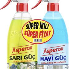 Asperox Mavi Güç Ultra Kireç ve Pas Sökücü 1000 ml x Asperox Sarı Güç Ultra Yağ Çözücü 1 Lt Sprey