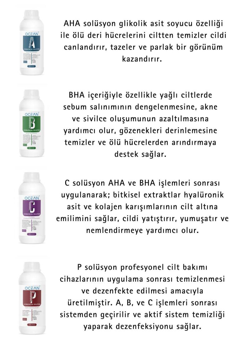 Ocean Hydrafacial Solüsyon Seti Cilt Bakım Solüsyon 4'lü Set 500ML