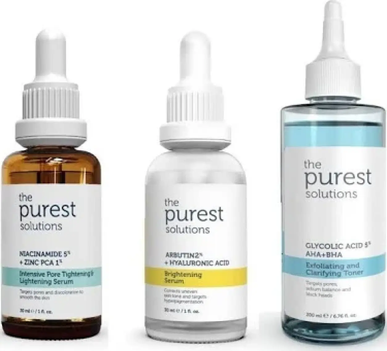 The Purest Solutions AHA + BHA, Niacinamide ve Glycolic Acid Tonik İçerikli Cilt Bakım Seti