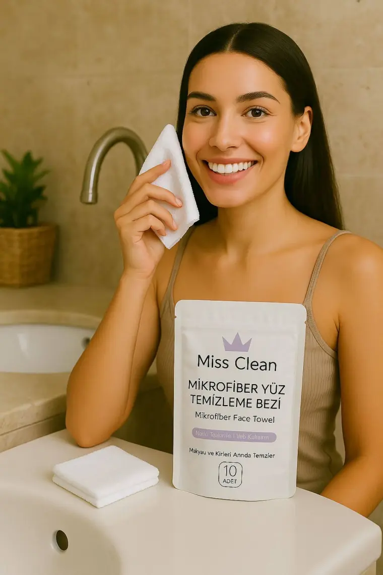 ( 10 Adet ) Cilt Bakım ve Kusursuz Makyaj Temizleme Bezi Mikrofiber Seyahat Tip Özel Paketli
