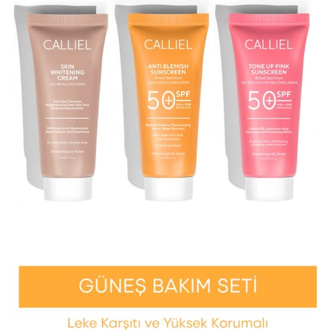 Calliel Yüksek Korumalı; Leke Karşıtı ve Ton Eşitleyici Güneş Bakım Seti