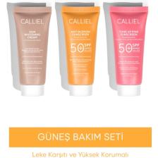 Calliel Yüksek Korumalı; Leke Karşıtı ve Ton Eşitleyici Güneş Bakım Seti