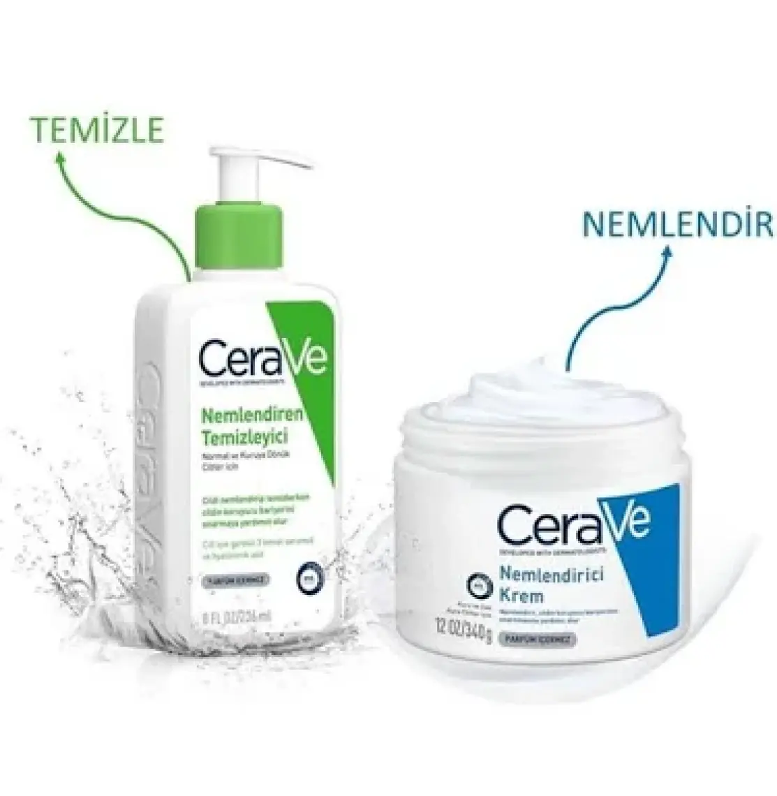 CeraVe Kuru Ciltler Için Cilt Bakım Seti; Nemlendiren Temizleyici 236 ml Nemlendirici Krem Kavanoz 340 G