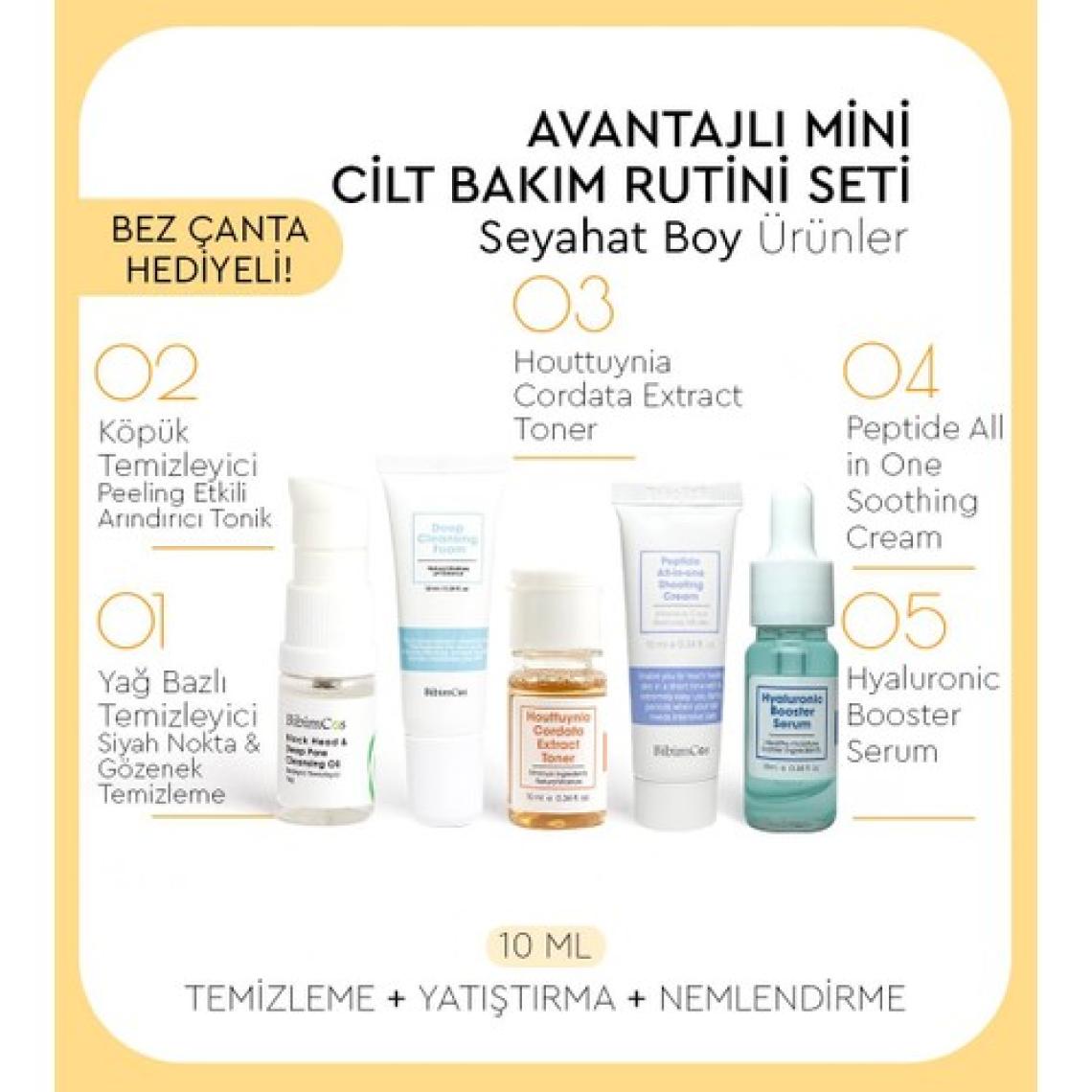 Bibimcos Avantajlı Mini Cilt Bakım Rutini Seti (Temizleme + Yatıştırma + Nemlendirme)