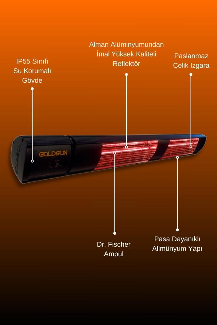 Goldsun Aqua GSA30PLG 3000W Az Işıklı Kumandalı Su Korumalı Açık Alan Elektrikli Infrared Isıtıcı