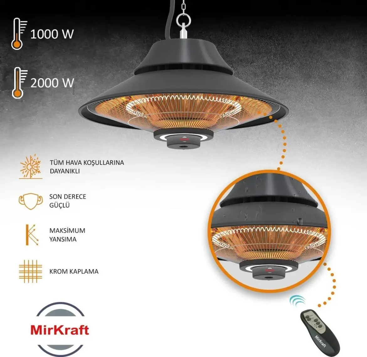 Mirkraft Elirg R.c. LED Işıklı Elektrikli Isıtıcı, 2000 W, Uzaktan Kumandalı