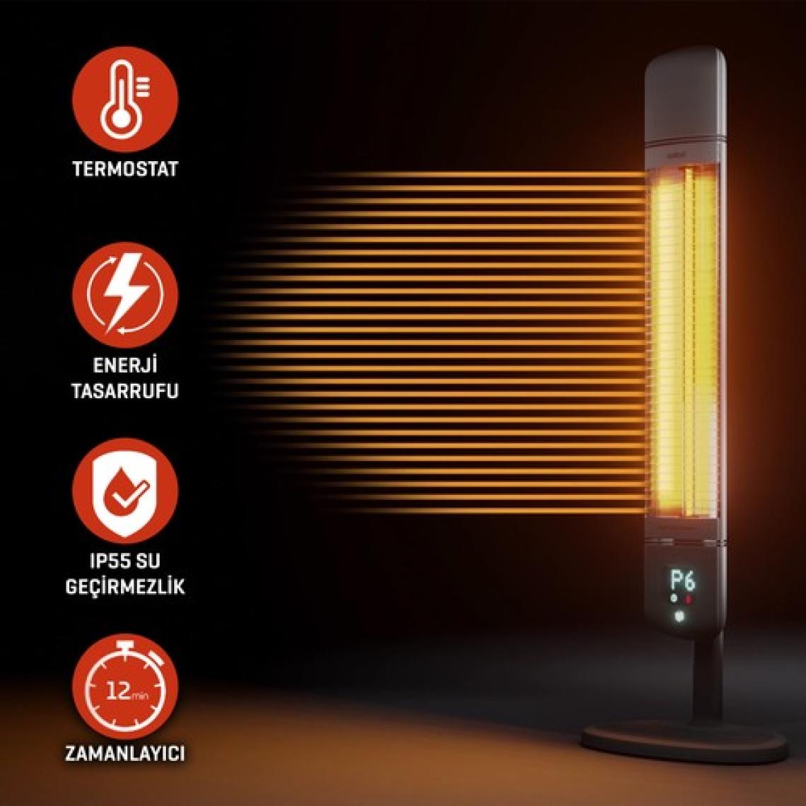 Luxeva Smart-Fr Akıllı Karbon Infrared Ayaklı Elektrikli Isıtıcı Elektrikli Soba IP55 Su Geçirmezlik 2500W
