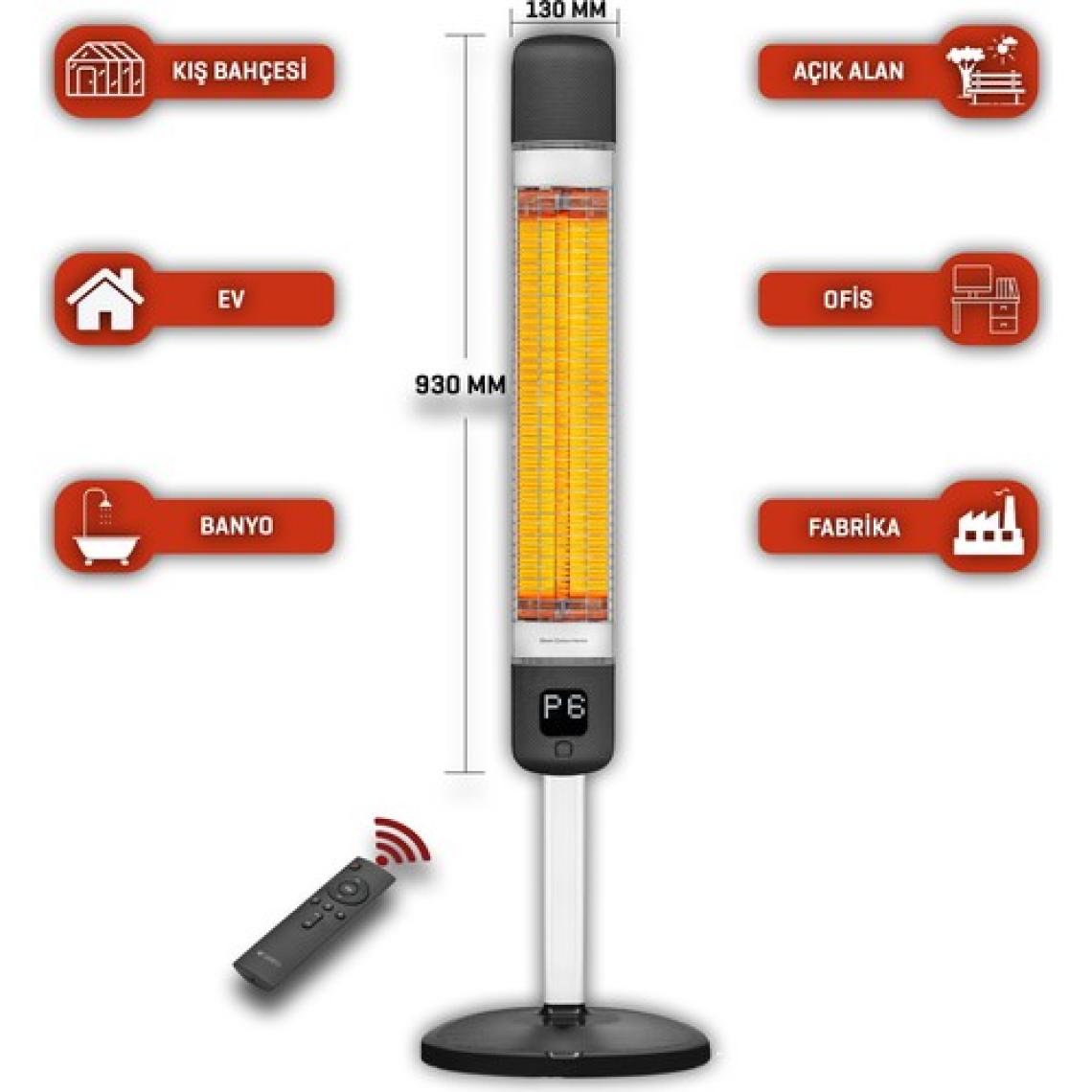 Luxeva Smart-FR Siyah 2500 W Uzaktan Kumandalı Ayaklı Infrared Isıtıcı