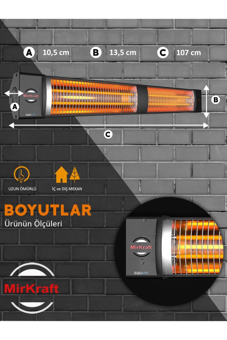 Square 2800 Watt Elektrikli Isıtıcı, Ip45, Led Gösterge, Uzaktan Kumandalı Duvar Isıtıcısı
