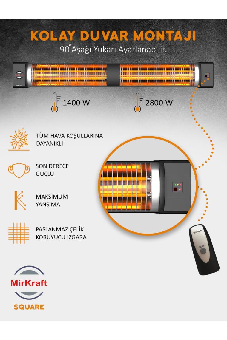 Square 2800 Watt Elektrikli Isıtıcı, Ip45, Led Gösterge, Uzaktan Kumandalı Duvar Isıtıcısı
