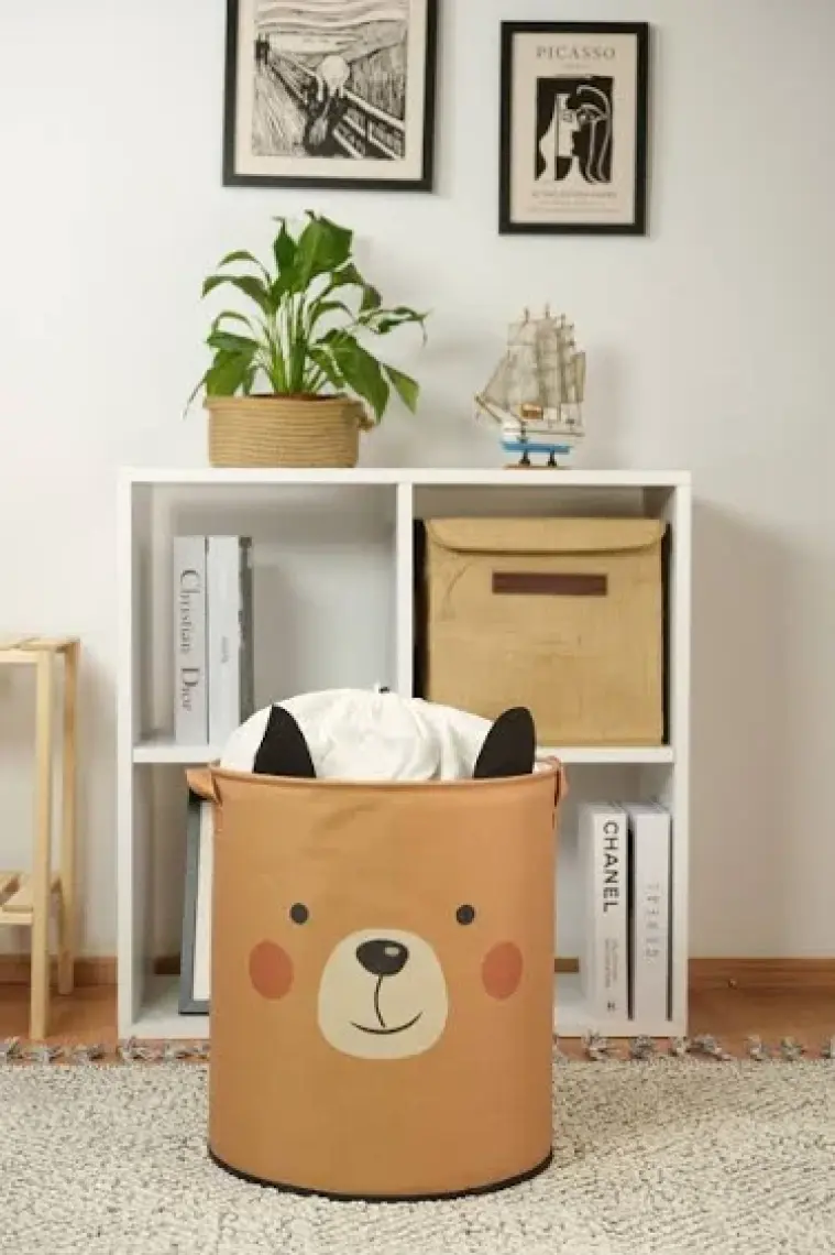 Prendi Home Bear Tasarımlı Ağzı Büzgülü Bebek Çocuk Odası Düzenleyici Saklama Kutusu Oyuncak Kirli Sepeti 37X40
