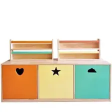 Wood & Joy Doğal Ahşap Çok Amaçlı Oyuncak Dolabı Kitaplık Oyuncak Saklama Dolabı