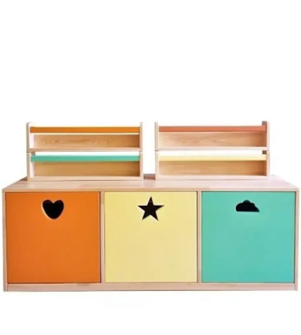 Wood & Joy Doğal Ahşap Çok Amaçlı Oyuncak Dolabı Kitaplık Oyuncak Saklama Dolabı