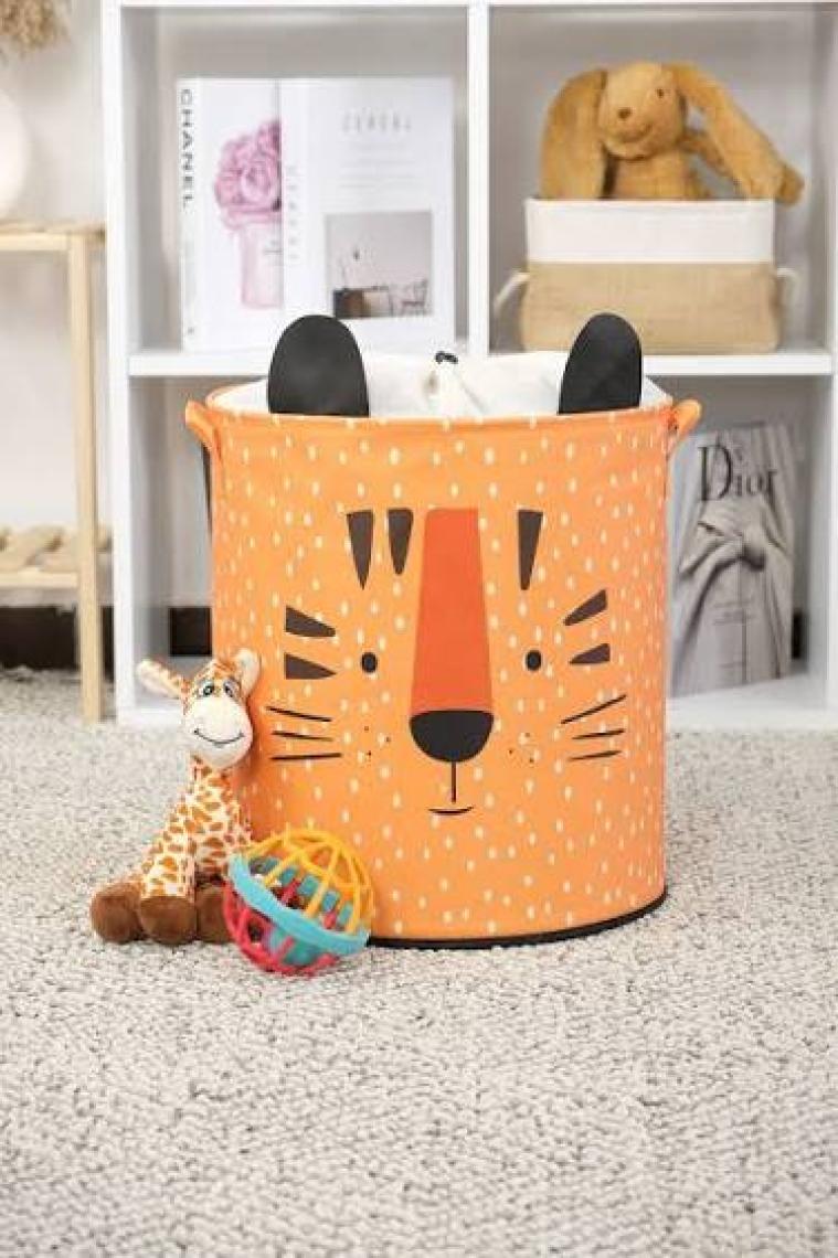 Prendi Home Tiger Tasarımlı Turuncu Bebek Çocuk Odası Düzenleyici Saklama Kutusu Oyuncak Kirli Sepeti 37X40