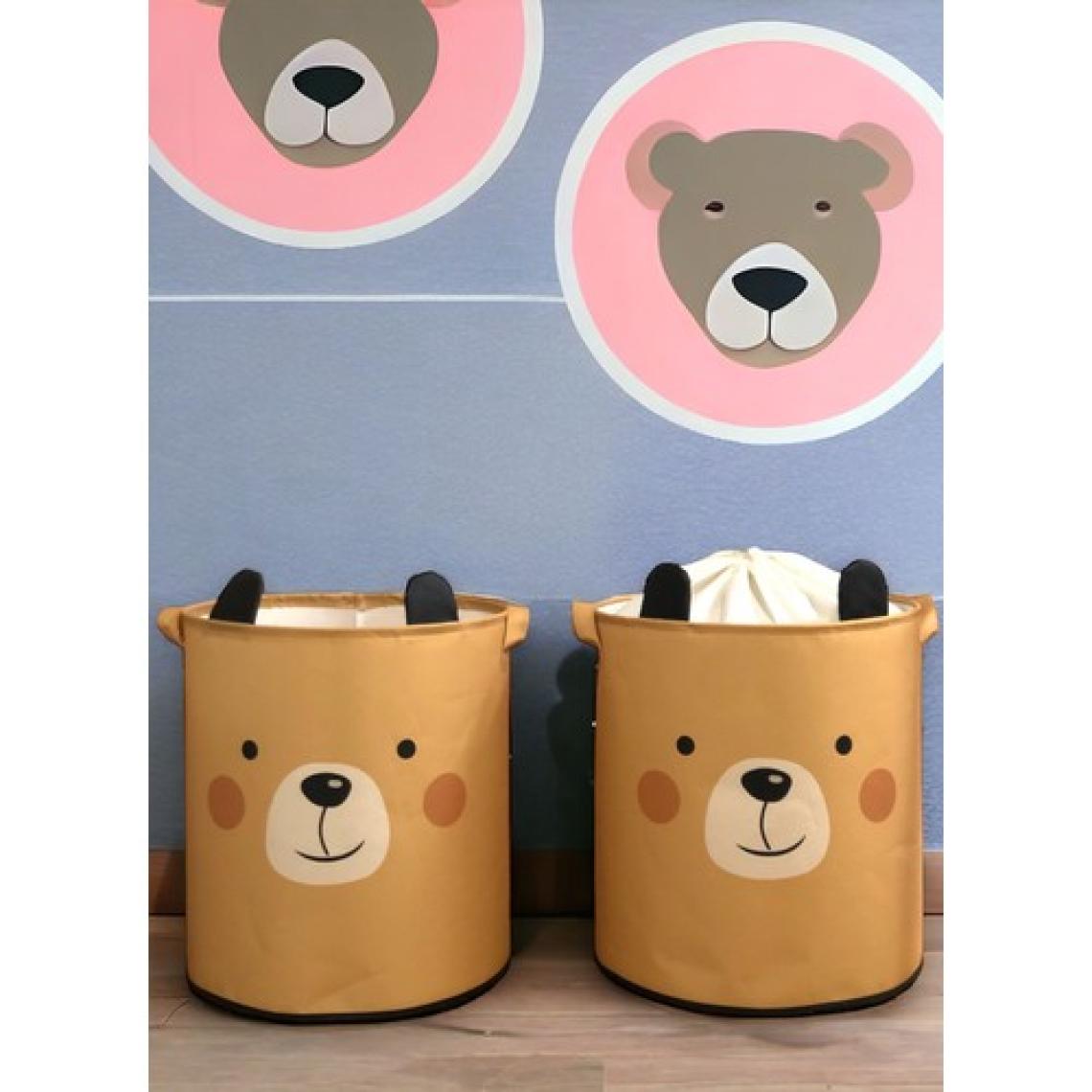 Prendi Home Bear Tasarımlı 2'li Bebek Çocuk Odası Düzenleyici Saklama Kutusu Oyuncak Kirli Sepeti 37X40