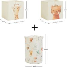 Ocean Home Textile 3'lü Çocuk Odası Sevimli Hayvanlar Kutu Sepet Set 2 Adet 33 x 30 x 33 / 1 Adet 36 x 50 cm