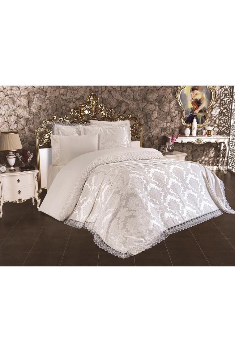 Fransız Dantelli Lalezar Gelin Seti 7 Parça Krem 240x250 cm