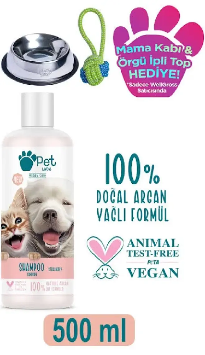 Pet Love Kedi Ve Köpekler İçin Şampuan Çilek 500 Ml 100% Doğal Argan Yağlı
