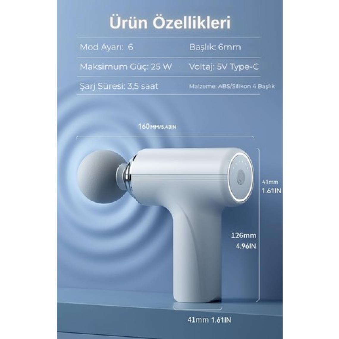 Tiffany Masaj Tabancası Sporcu Masaj Aleti 6mm 4 Farklı Başlık Şarjlı Profesyonel Masaj Aleti TP-1028