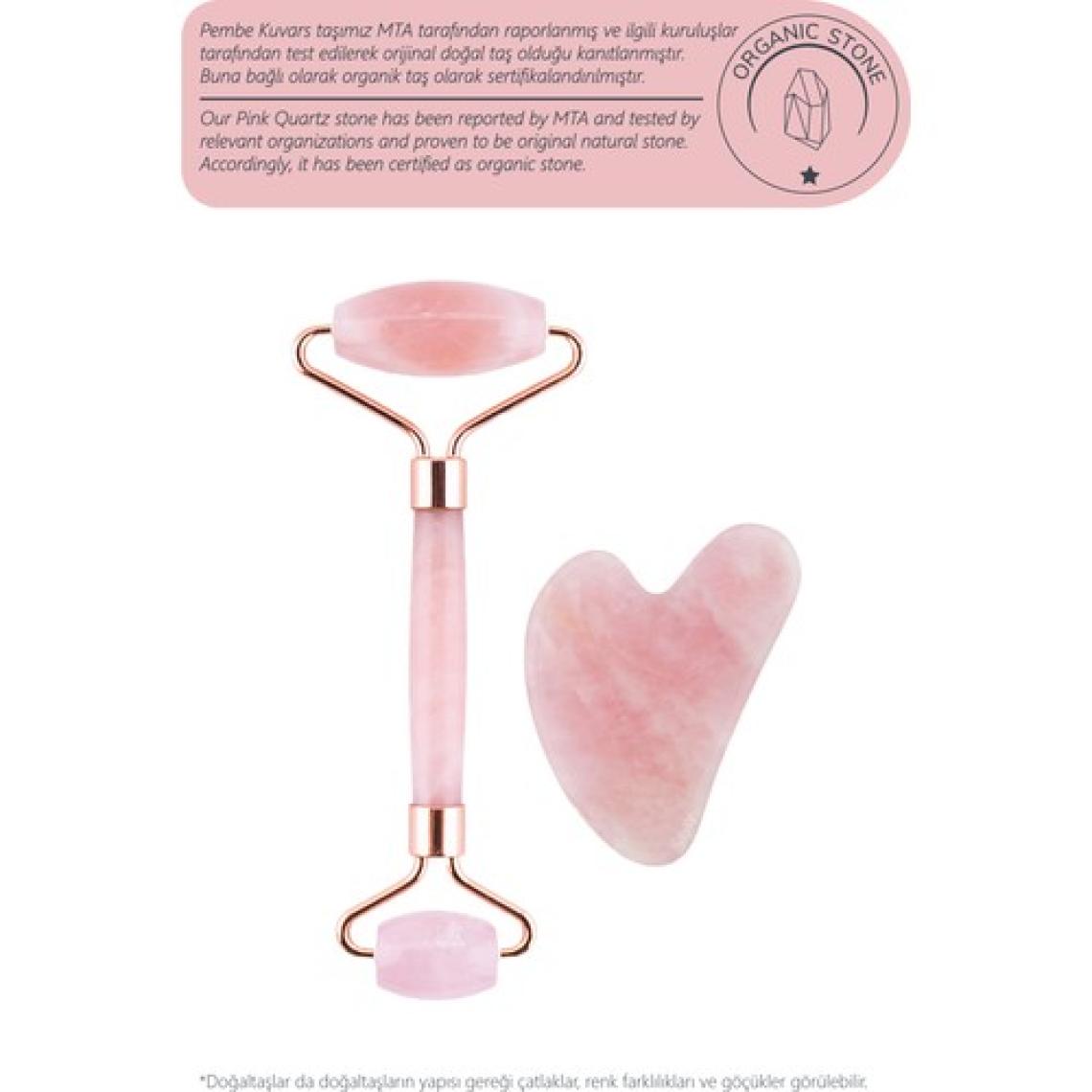 Seay Pembe Kuvars Roller Ve Pembe Kalp Gua Sha Yüz Masaj Aleti Seti Keseli Değerli Doğal Taş Sertifikalı