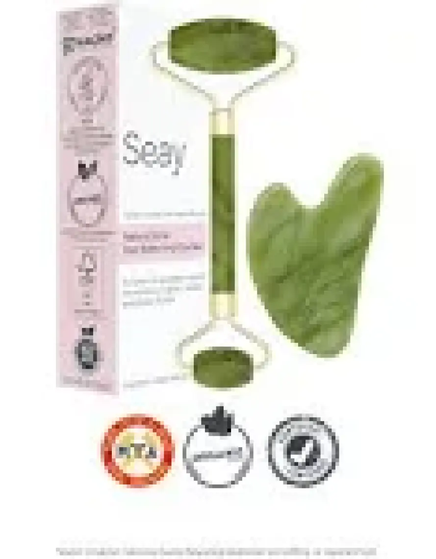 Seay Yeşim Face Roller & Kalp Guasha Yüz Masaj Taşı Takımı Yüz Masaj Aleti Premium