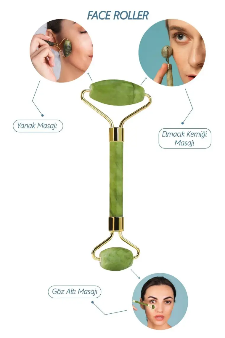 Seay Yeşim Face Roller & Kalp Guasha Yüz Masaj Taşı Takımı Yüz Masaj Aleti Premium