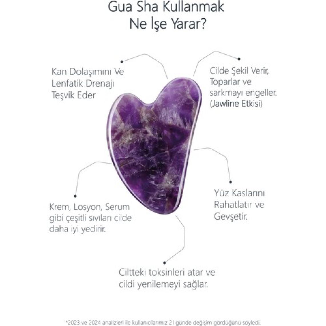 Seay Ametist Taşı Kalp Gua Sha Yüz Masaj Aleti Değerli Doğal Taş Sertifikalı