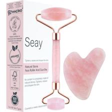 Seay Pembe Kuvars Face Roller Ve Kalp Gua Sha Yüz Masaj Aleti Seti Değerli Doğaltaş Sertifikalı