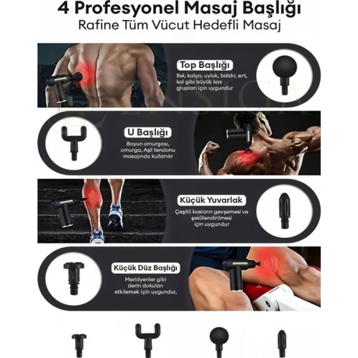 YUES Profesyonel Şarjlı Masaj Tabancası – 6 Hız, 4 Başlık, Sporcu & Ev Tipi Kullanım, Sessiz Motor