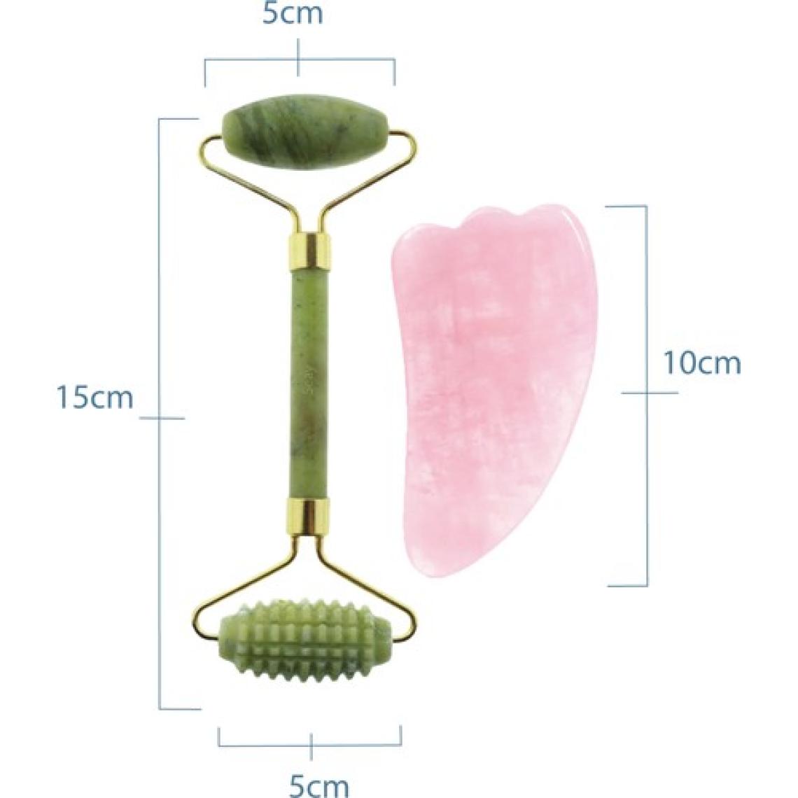 Seay Yeşim Taşı Tırtıklı Face Roller Ve Pembe Kuvars Gua Sha Yüz Masaj Aleti Seti Doğal Taş Sertifikalı