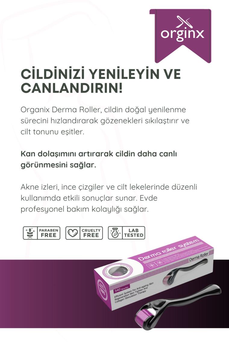 Orginx Titanyum Uçlu 540 Iğneli Derma Roller 0,5 mm Iğne Cilt Yüz Vücut Yenileme Masaj Aleti