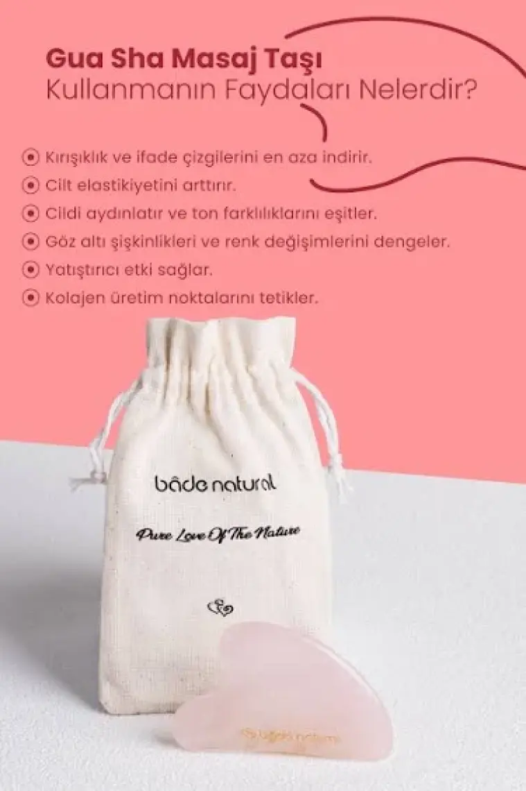 Bade Natural Pembe Kuvars Gua Sha %100 Doğal ve Gerçek Yüz Masaj Taşı