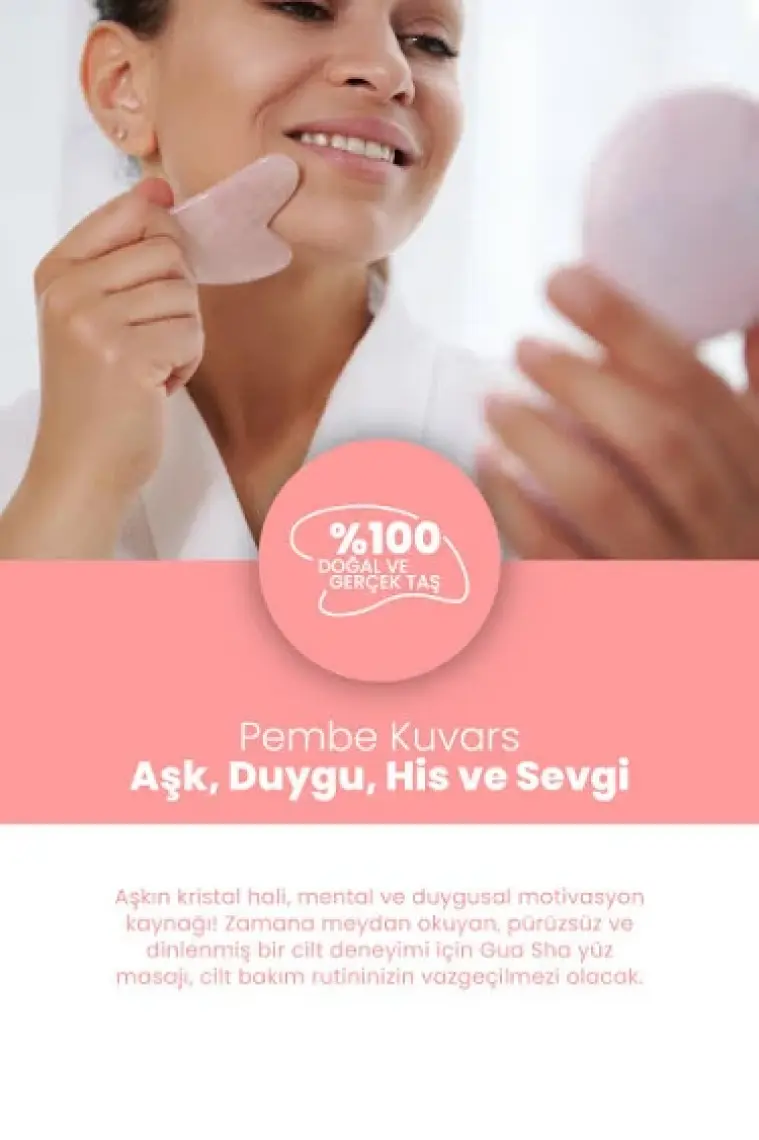 Bade Natural Pembe Kuvars Gua Sha %100 Doğal ve Gerçek Yüz Masaj Taşı