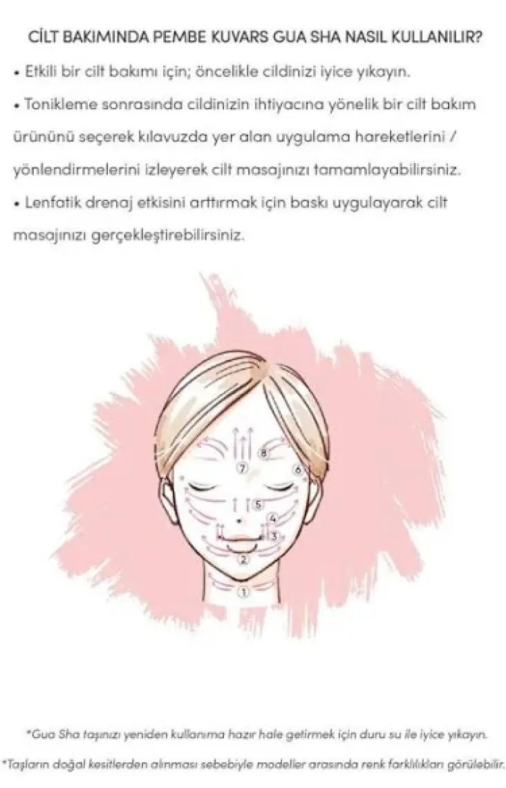 Bade Natural Pembe Kuvars Gua Sha %100 Doğal ve Gerçek Yüz Masaj Taşı