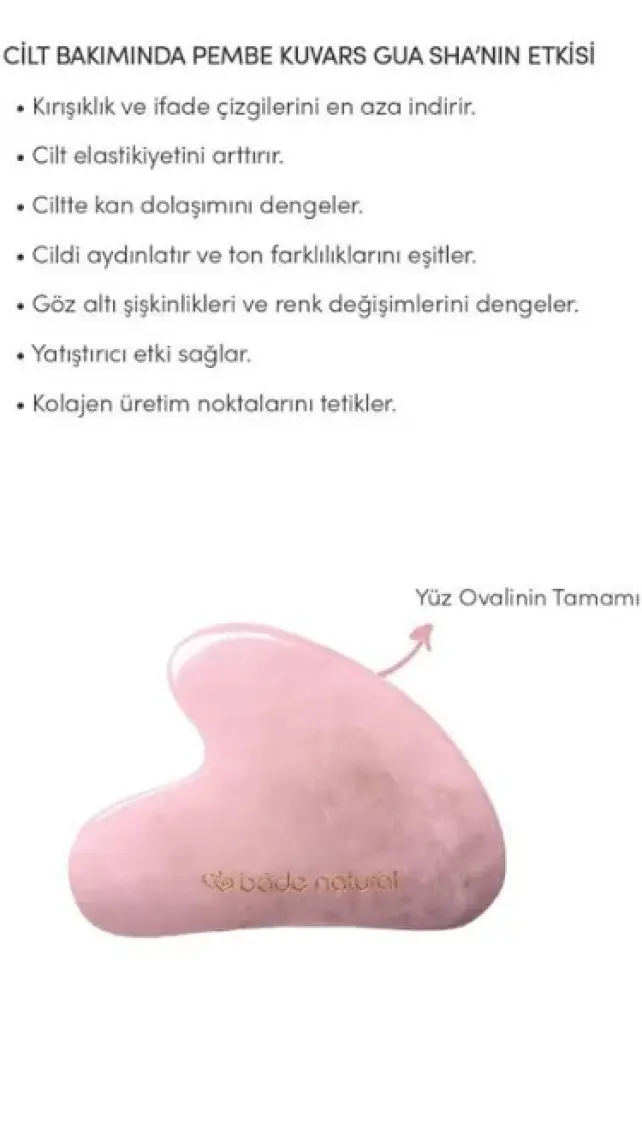 Bade Natural Pembe Kuvars Gua Sha %100 Doğal ve Gerçek Yüz Masaj Taşı