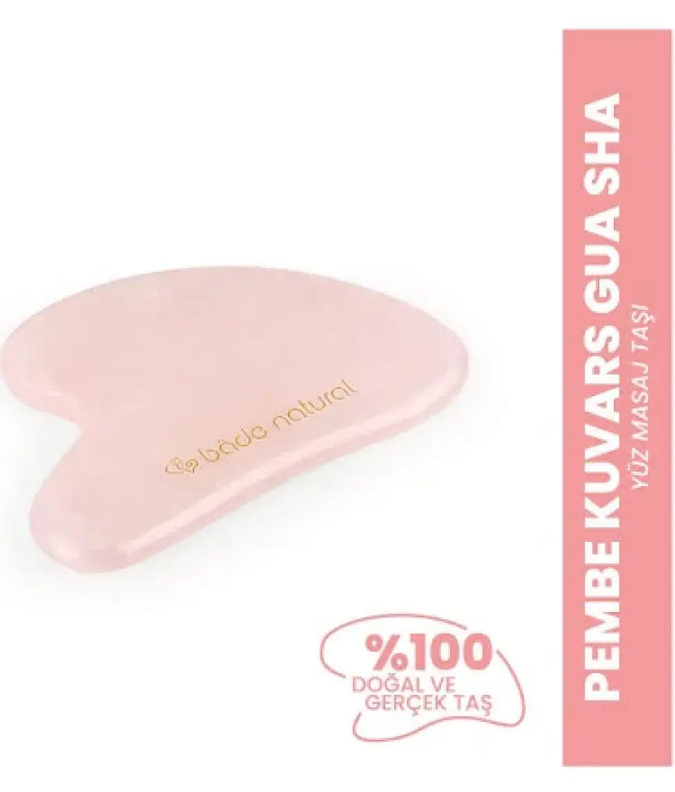 Bade Natural Pembe Kuvars Gua Sha %100 Doğal ve Gerçek Yüz Masaj Taşı