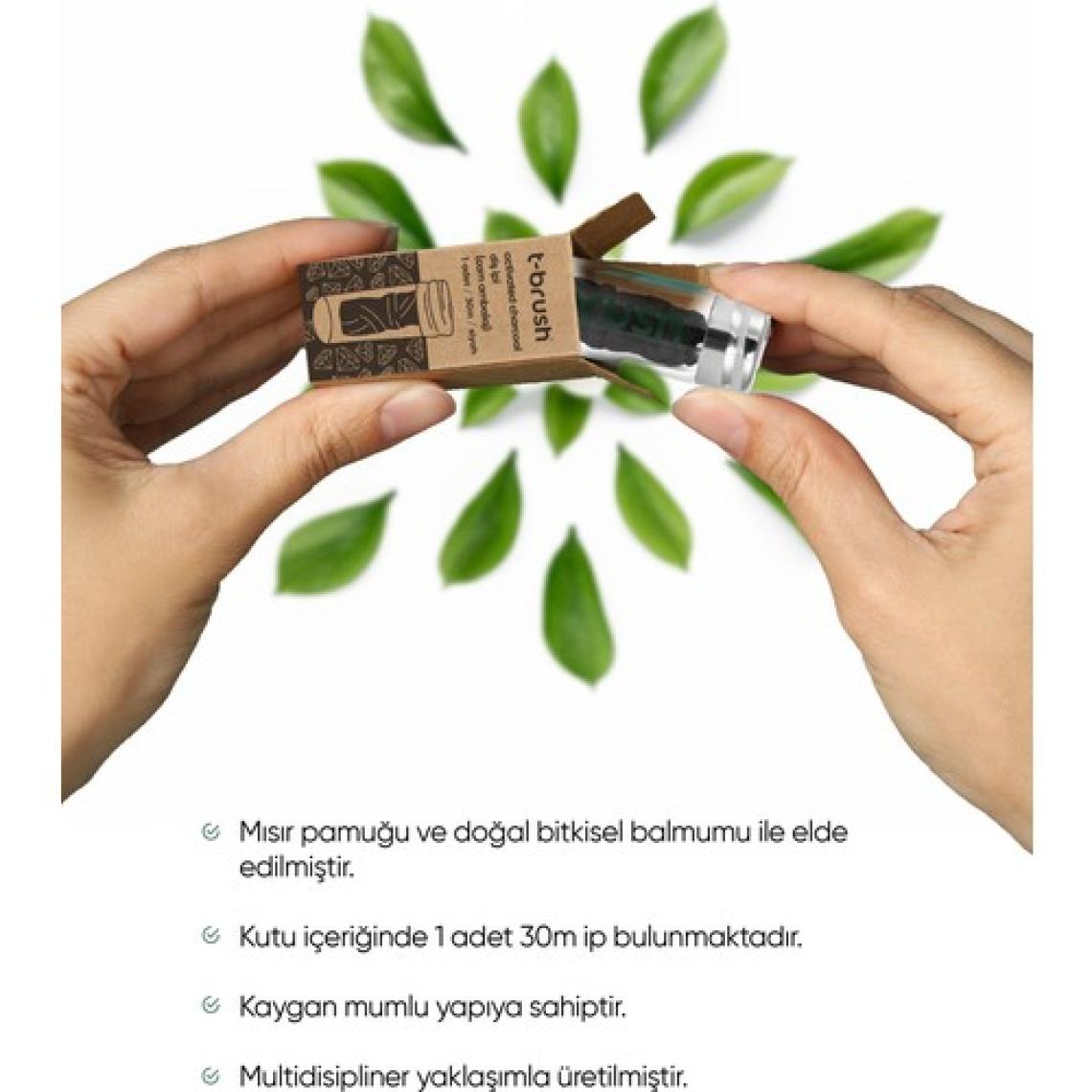 T-Brush Aktif Kömürlü Cam Şişe Doğal Diş İpi - 30m - Plastiksiz