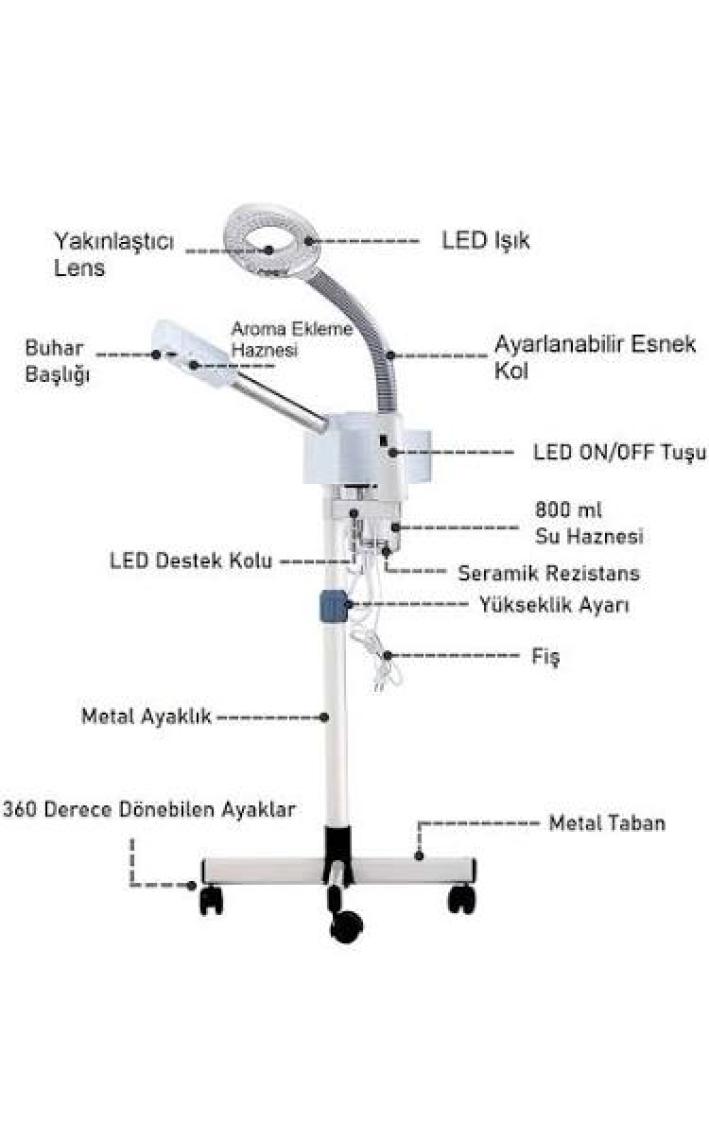 Gesh DT-318M Büyüteçli Looplu LED Işıklı Sıcak Buhar Ozonlu Yüz Buhar Makinesi Vapozon - Ayaklı - Profesyonel Cilt Bakımı