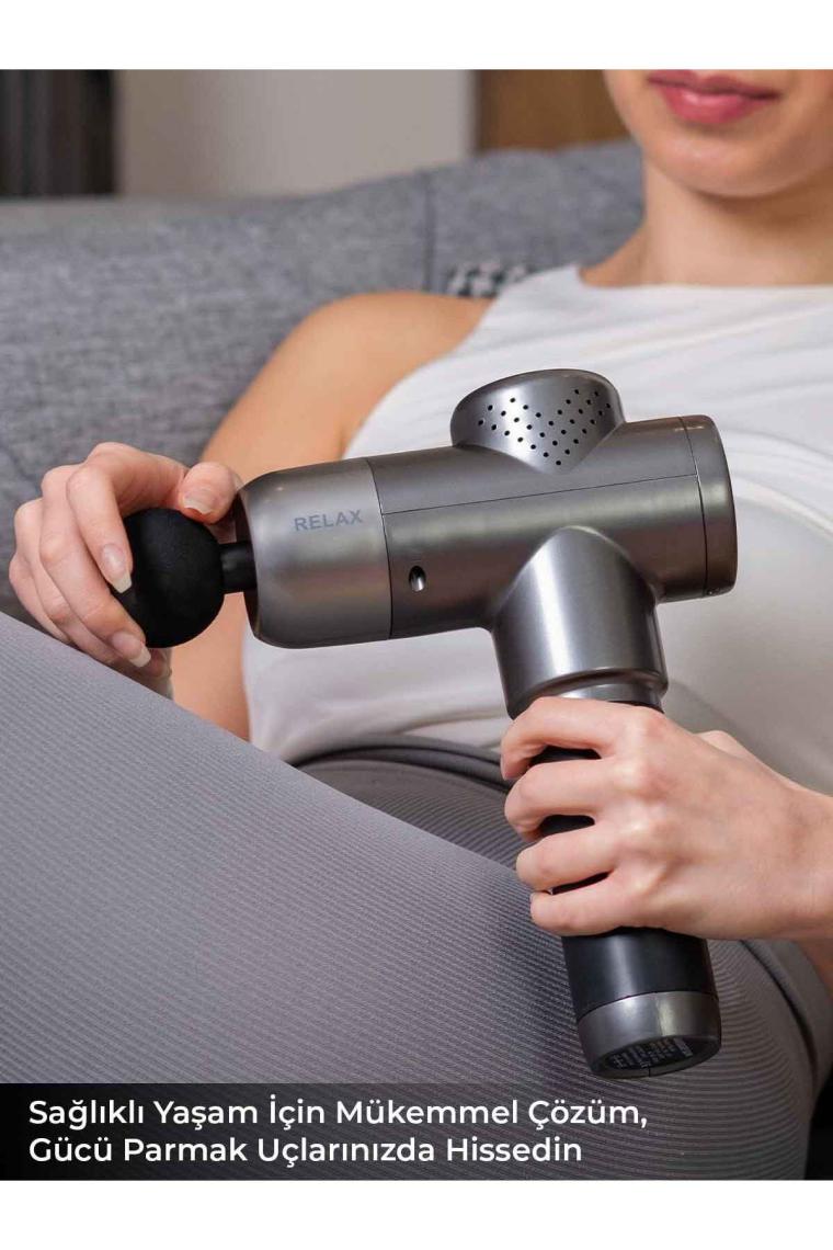Relax Profesyonel Şarjlı 5 Başlıklı Masaj Tabancası Vurmalı Titreşim Spor Aleti