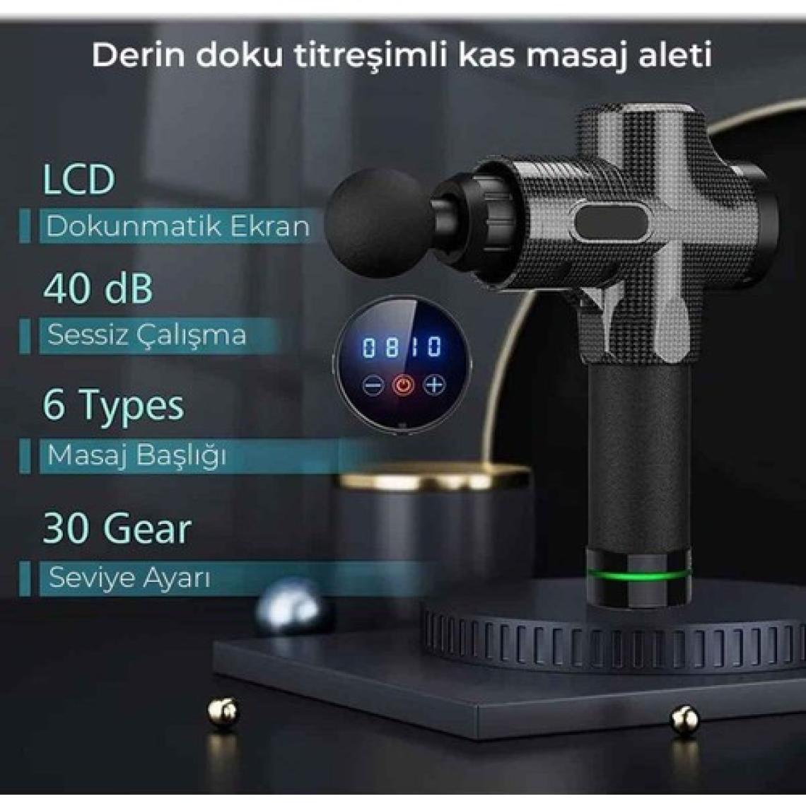 Relax Profesyonel 6 Başlıklı Şarjlı Sporcu Masaj Tabancası 30 Hız Kademeli + Çantalı