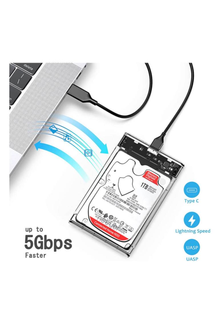 Wozlo 2.5 Inç Sata USB 3.0 Harddisk Kutusu - Şeffaf - Micro USB