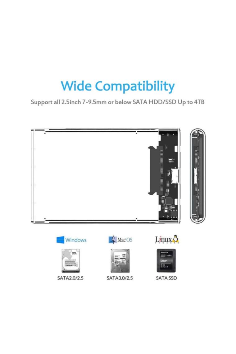 Wozlo 2.5 Inç Sata USB 3.0 Harddisk Kutusu - Şeffaf - Micro USB