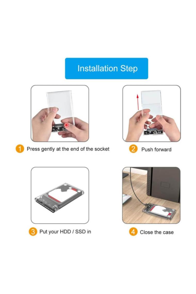 Wozlo 2.5 Inç Sata USB 3.0 Harddisk Kutusu - Şeffaf - Micro USB