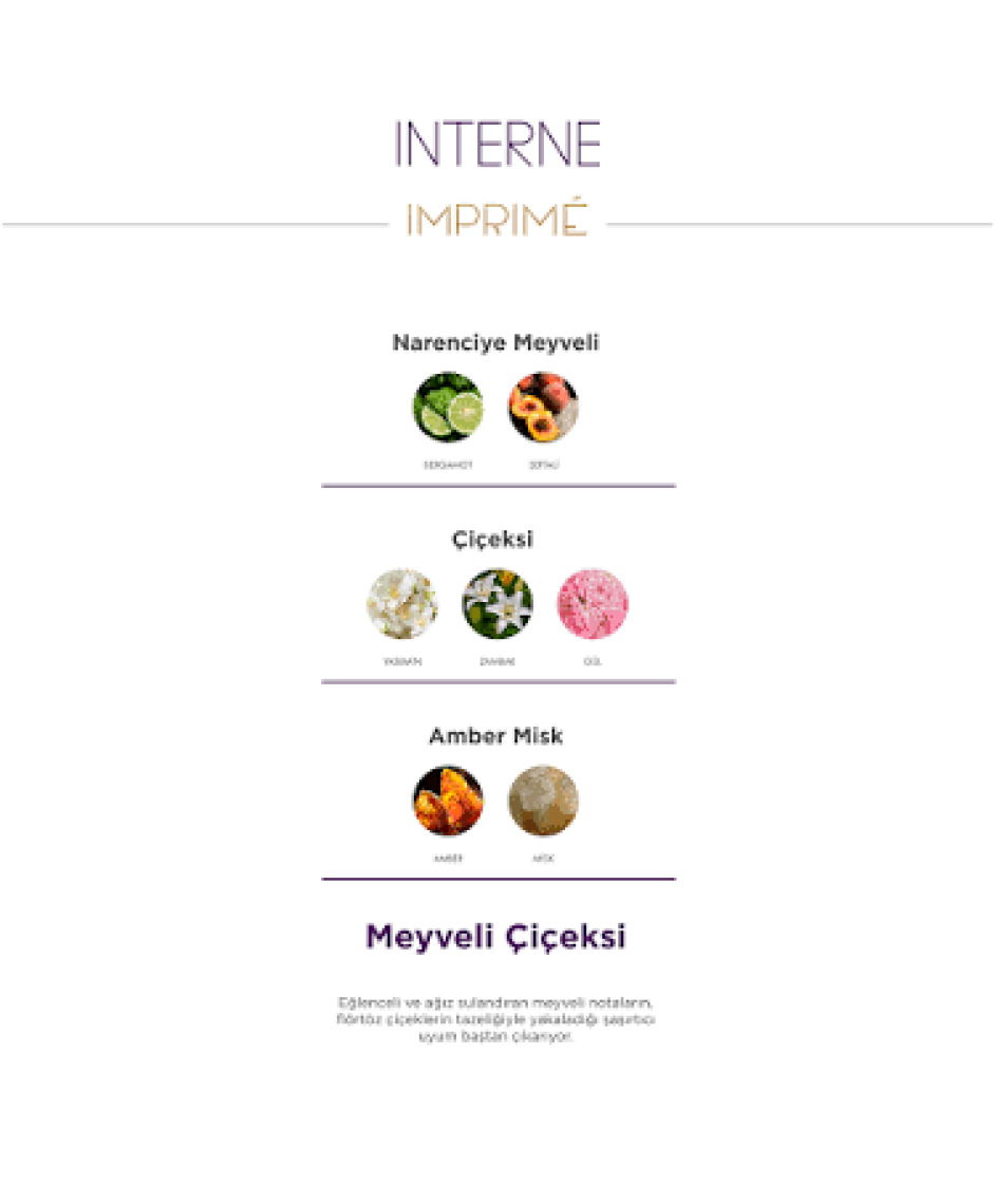 Imprime Interne EDP Kadın Parfüm 50ml | Meyveli ve Çiçeksi | Bergamot, Şeftali, Yasemin, Zambak, Misk, Amber