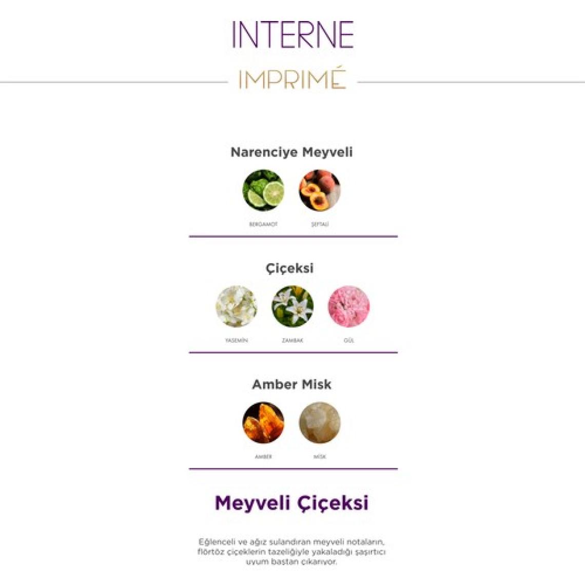 Imprime Interne EDP Kadın Parfüm 50ml | Meyveli ve Çiçeksi | Bergamot, Şeftali, Yasemin, Zambak, Misk, Amber