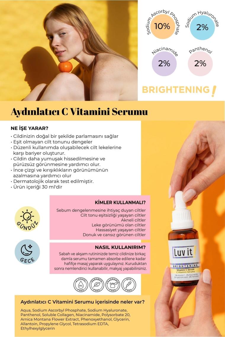 Aydınlatıcı C Vitamini Serumu (vitamin C + Hyaluronic Acid + Panthenol + Niacinamide) 30 Ml
