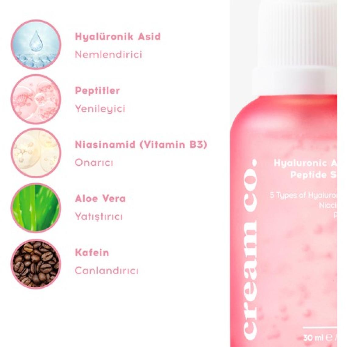 Cream Co. Nemlendirici Canlandırıcı Aydınlatıcı Dolgunlaştırıcı Hyaluronik Asit Peptit Serum Tüm Cilt Tipleri